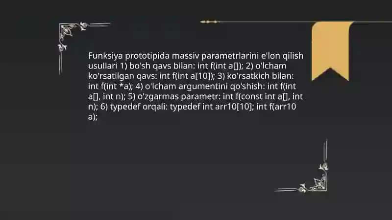 Bir o'Ichovli Massivlarni Funksiya Parametrlari Sifatida Qo'llanilishi 4