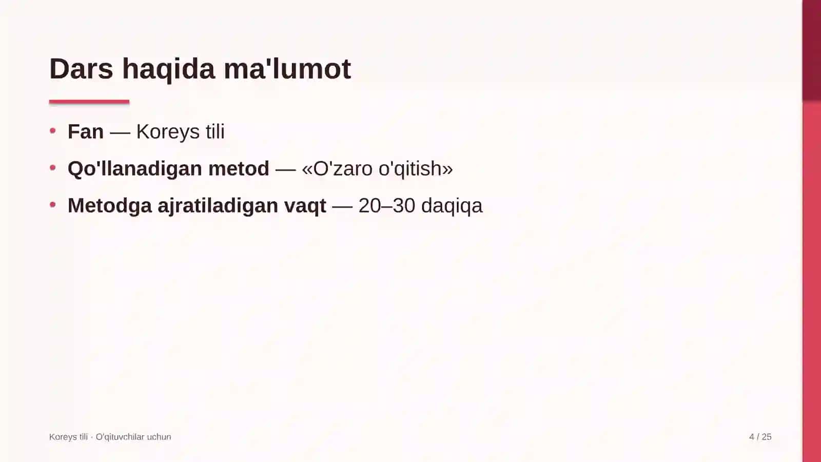 koreys tili darslarida o'zaro o'qitish metodidan foydalanish 6643 4