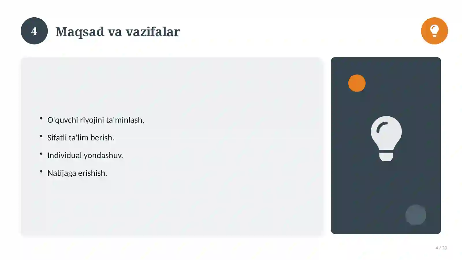 Umumiy pedagogika: nazariy asoslari, an'anaviy yondashuvda (Amaliyot hisoboti) 4