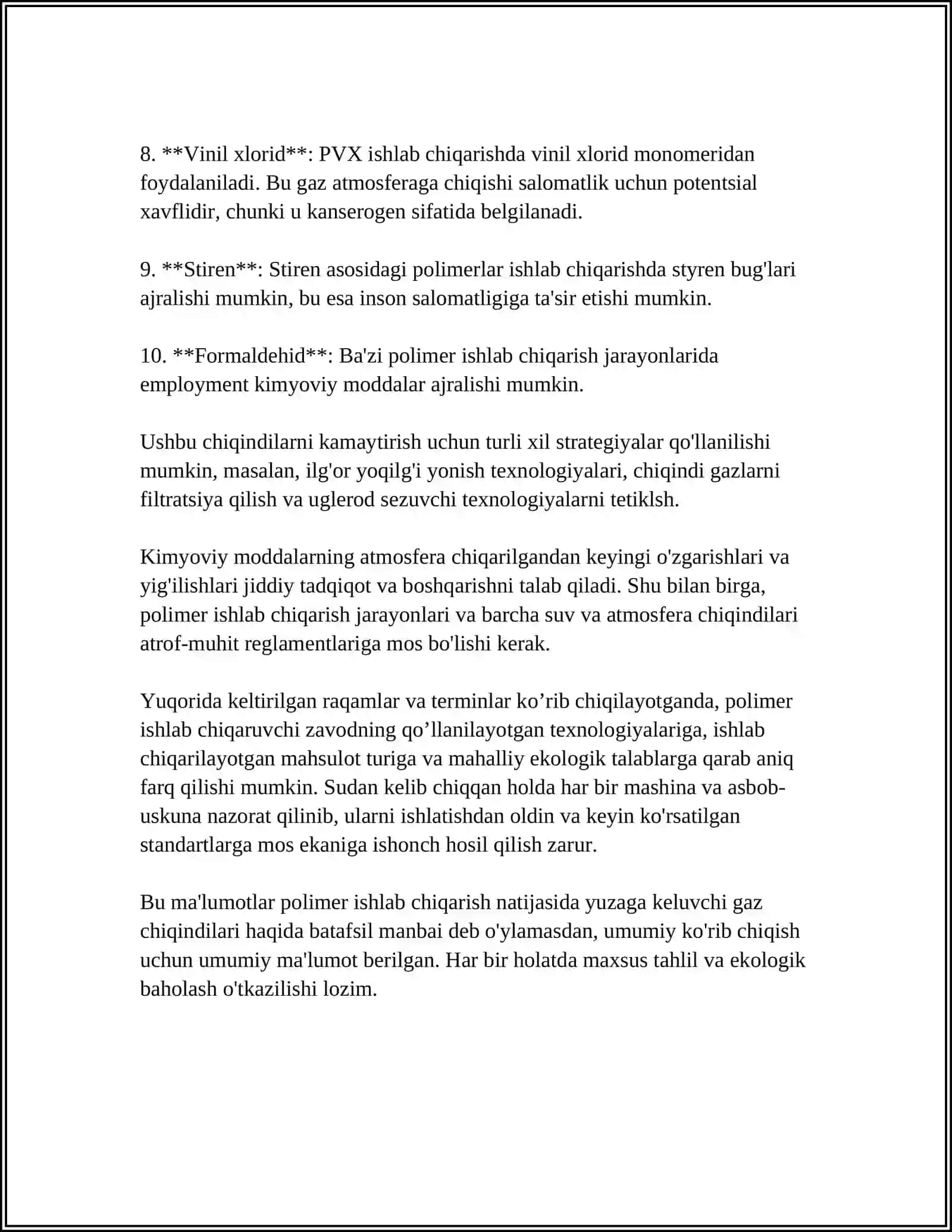 POLIMER ISHLAB CHIQARISHDA GAZ CHIQINDILARINI TOZALASH USULLARI 4