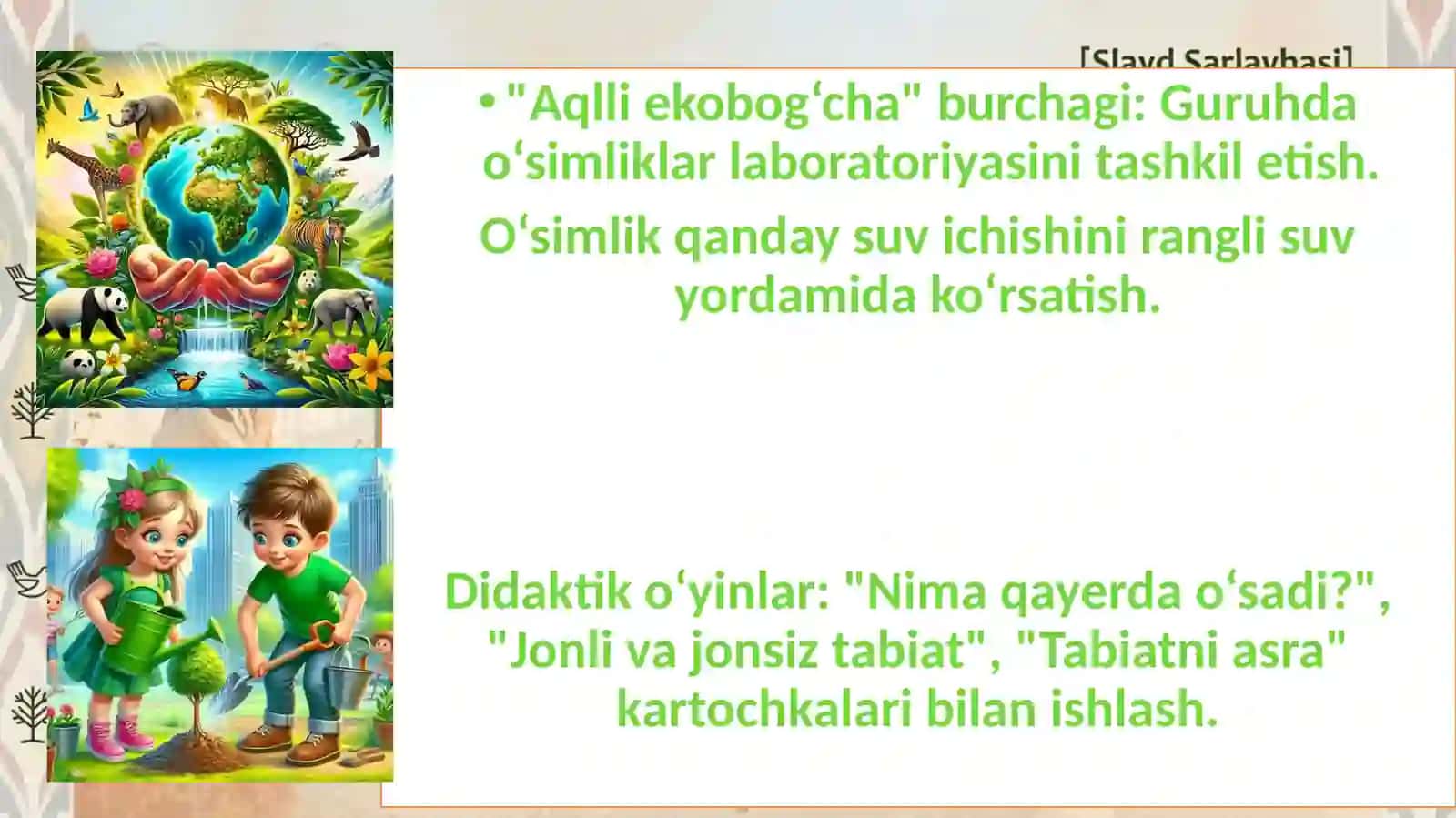 "Mittibog‘bonlar—kelajakposbonlari" mavzusibo'yichatayyorlagan LOYIHA TAQDIMOTI 4