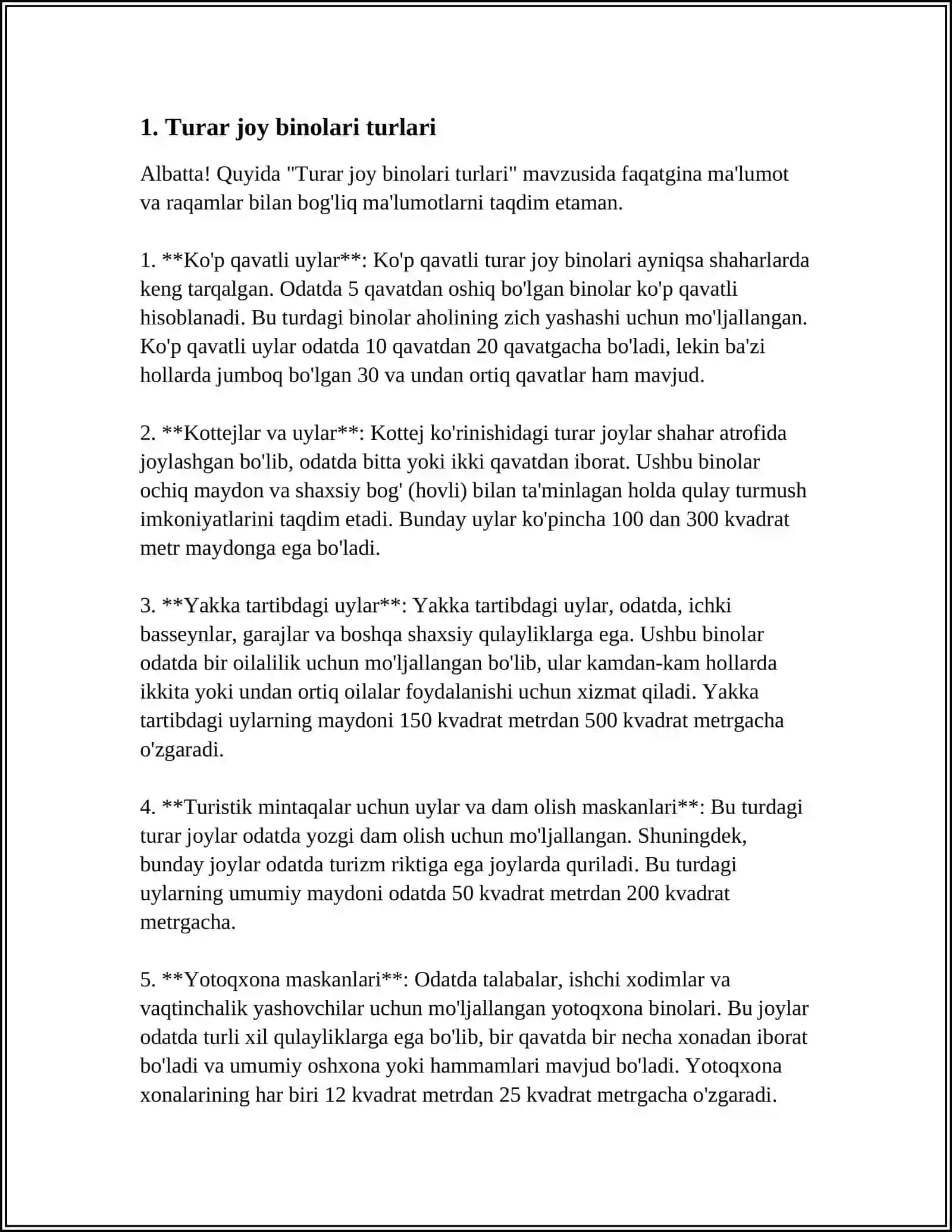 TURAR JOY BINOLARI VA ULARGA QOYILADIGAN ASOSIY TALABLAR 4