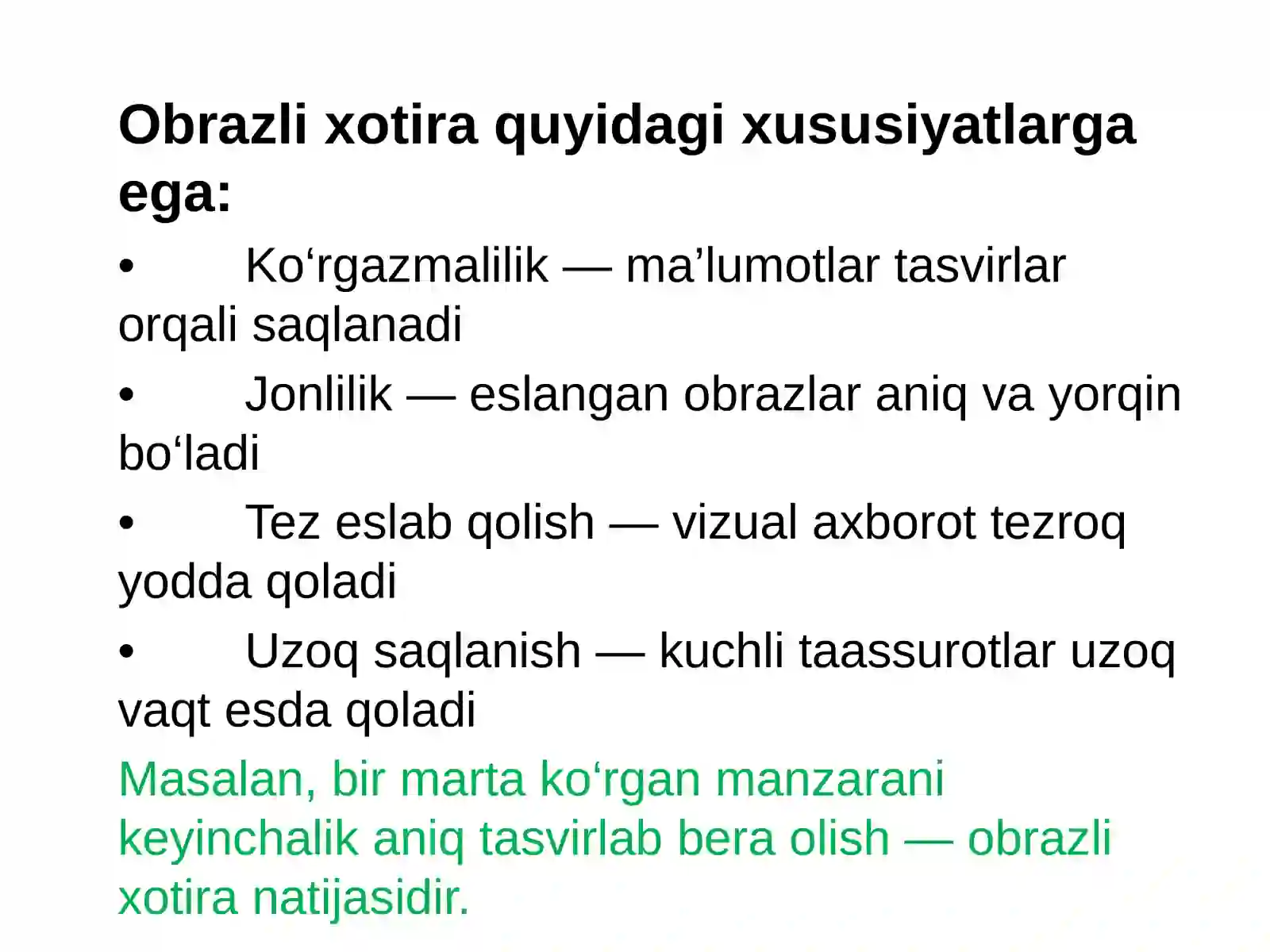 Obrazli xotirani eksperimental o’rganish 4
