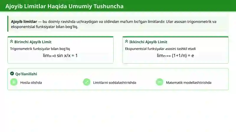 Birinchi va Ikkinchi Ajoyib Limitlar 4