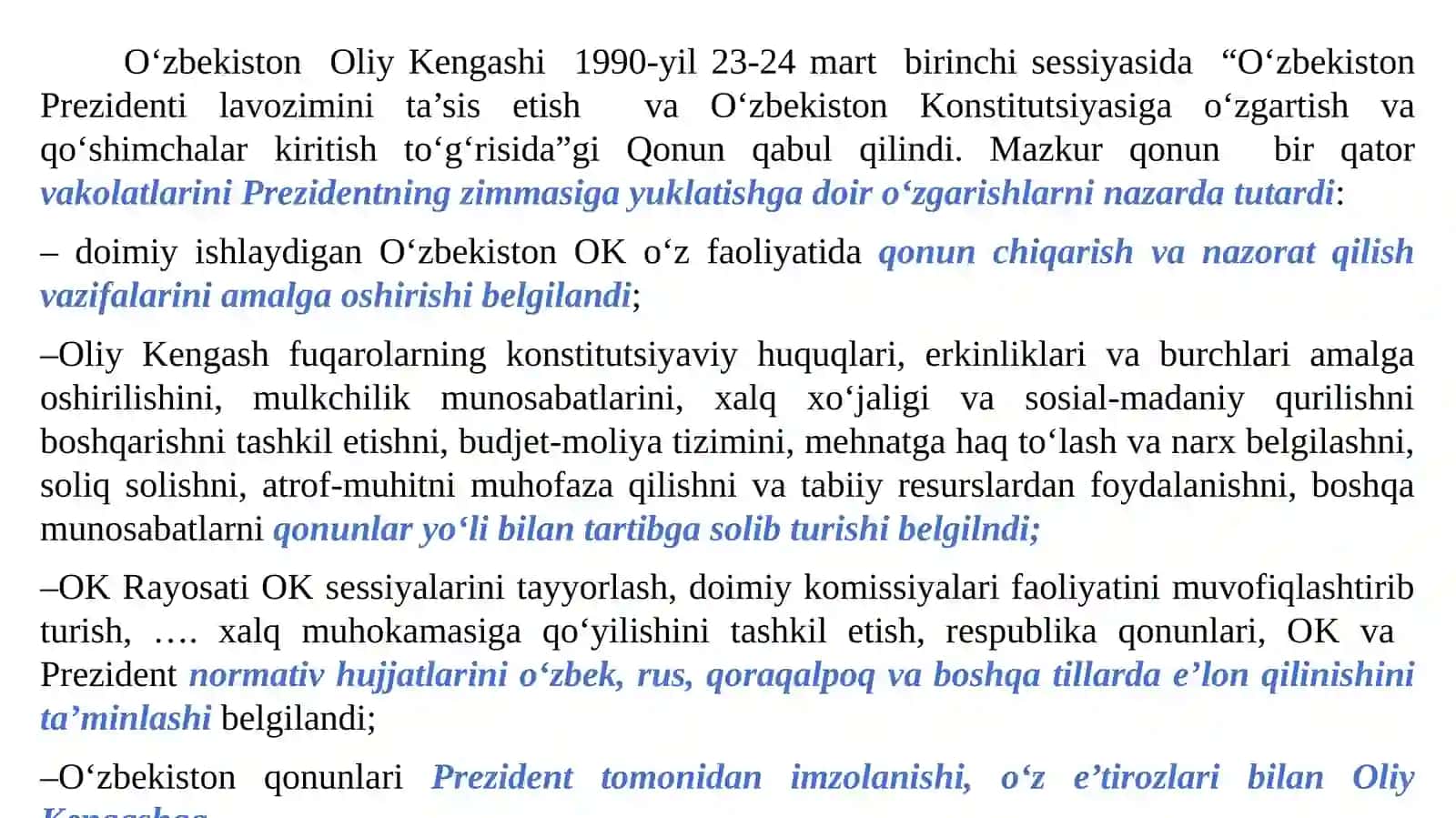 O‘zbekiston Respublikasi Oliy Majlisi konstitutsiyaviy maqomi 4