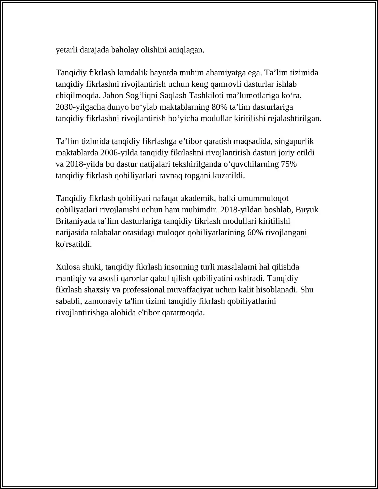 TANQIDIY FIKRLASHNING O'N QOIDASI 4