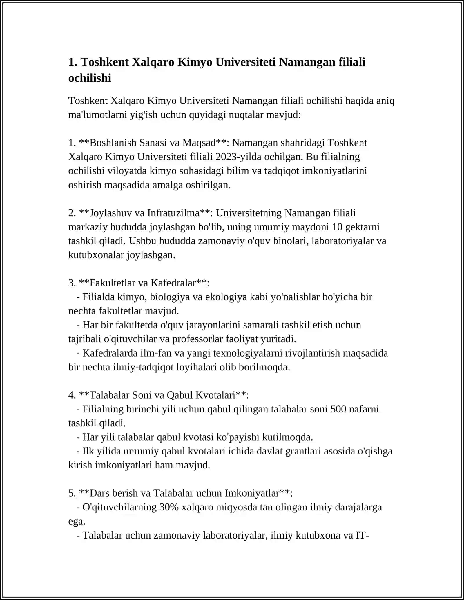 Toshkent Xalqaro Kimyo Universiteti Namangan filiali ochilishi 4