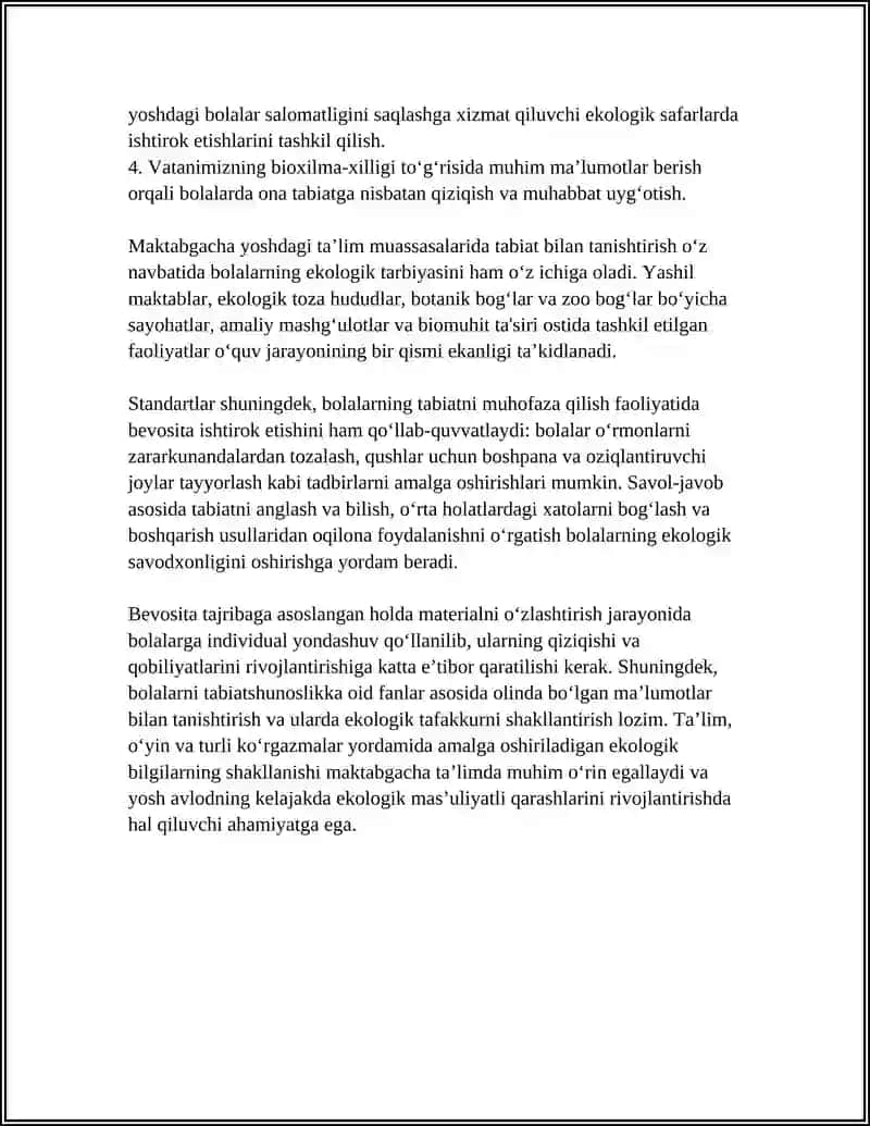 Davlat taʼlim standartlari va maktabgacha yoshdagi bolalarni tabiat bilan tanishtirish talablariga umumiy nazar 4