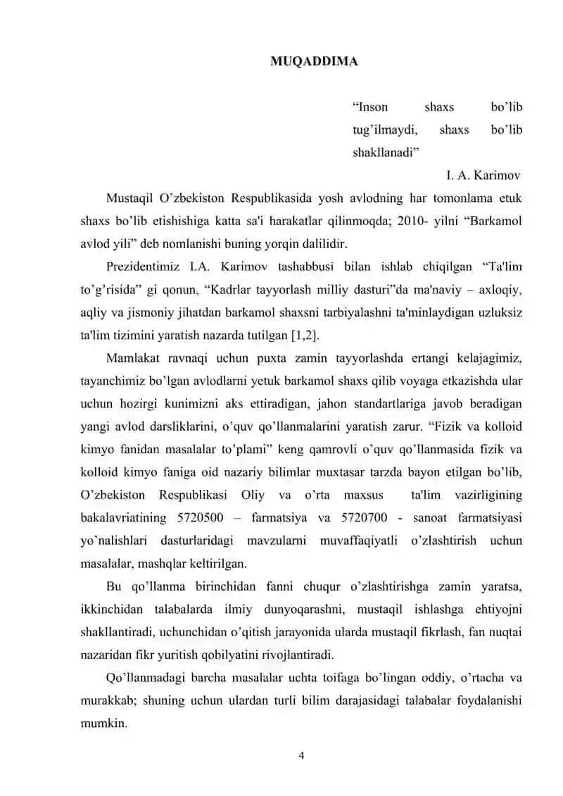 ”FIZIK VA KOLLOID KIMYo faniDAN MASALALAR TO’PLAMI” 4