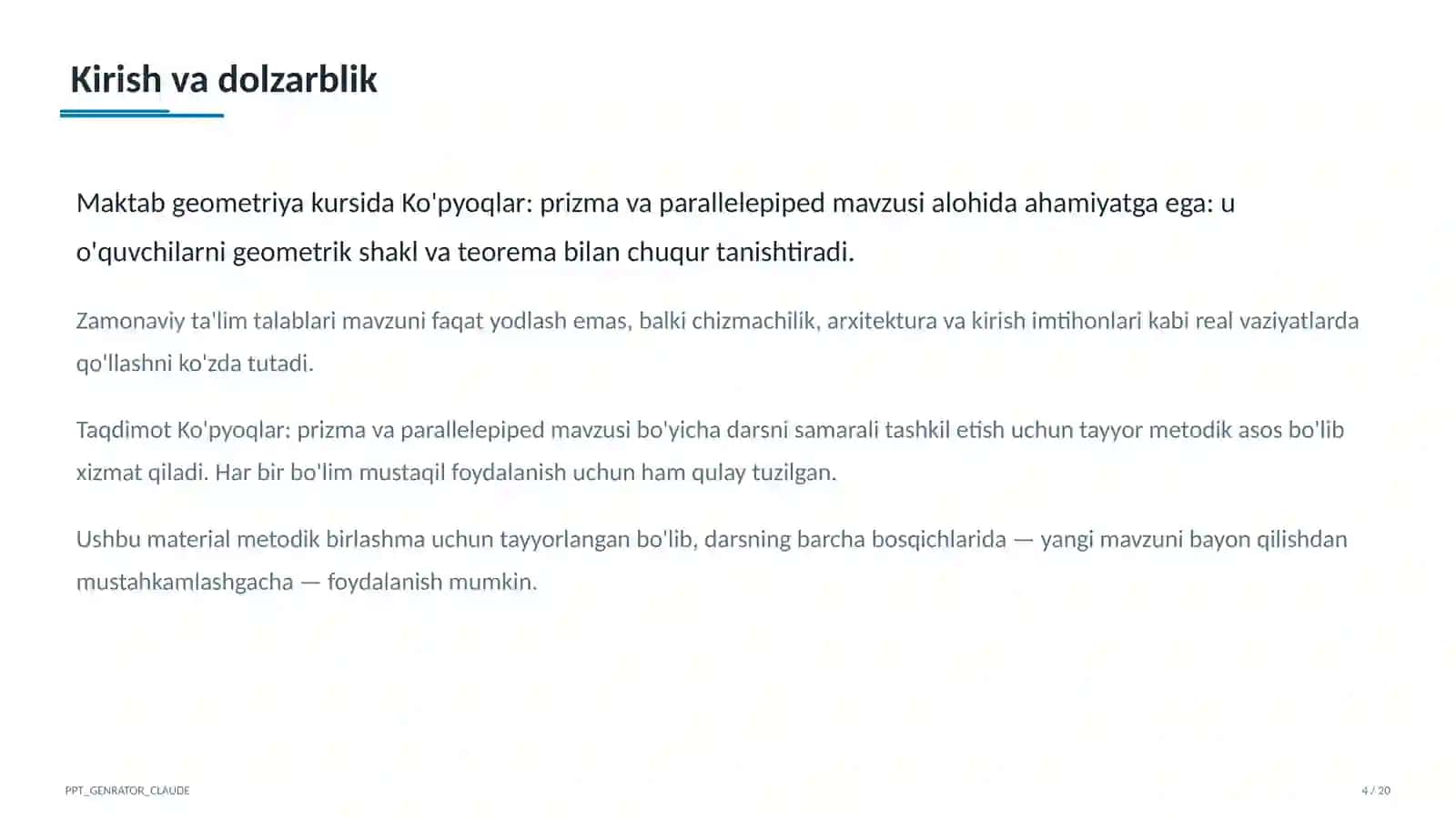 Ko'pyoqlar: prizma va parallelepiped (10-sinf) 4