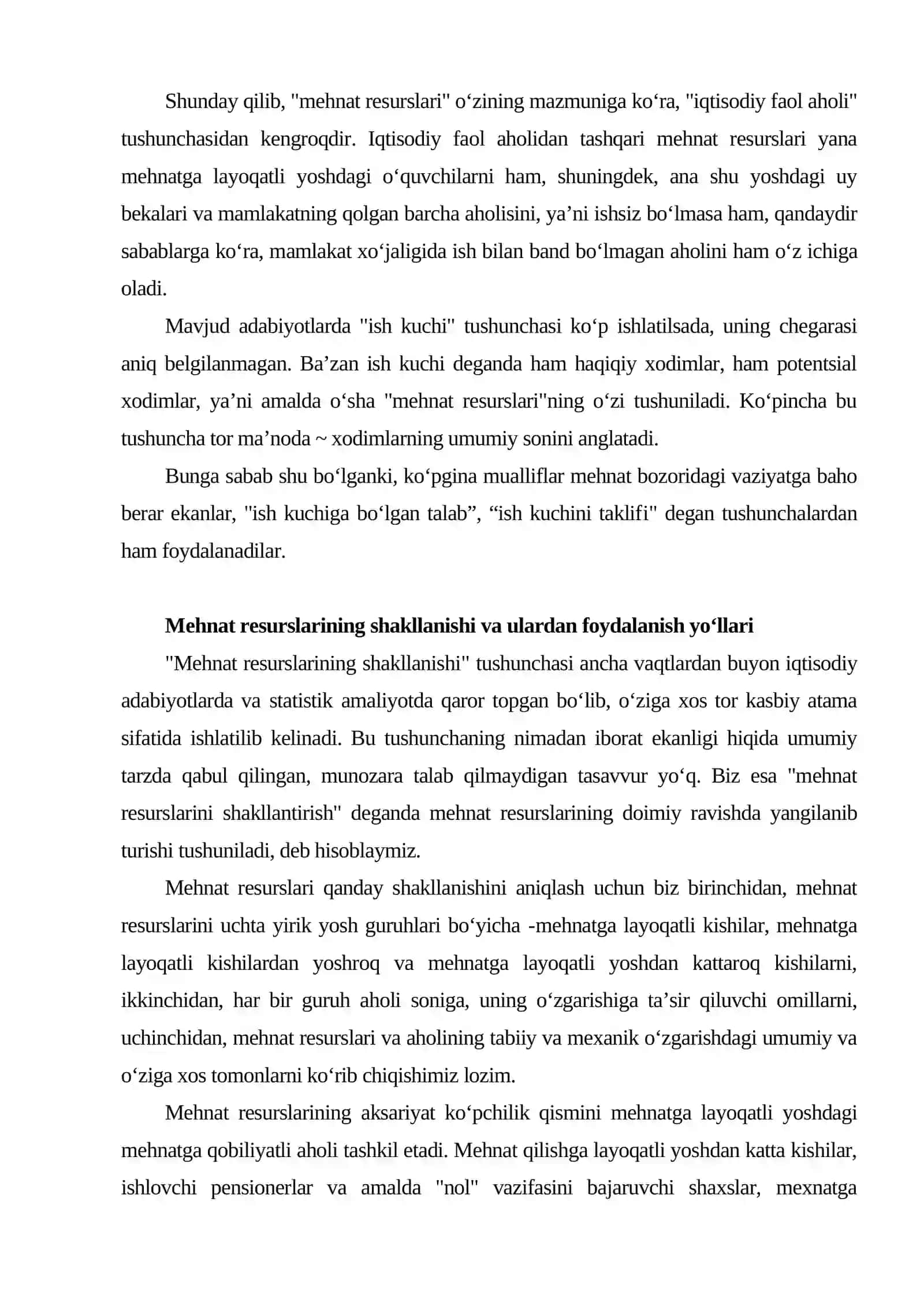 Mehnat resurslarining shakllanishi va ulardan foydalanish 4