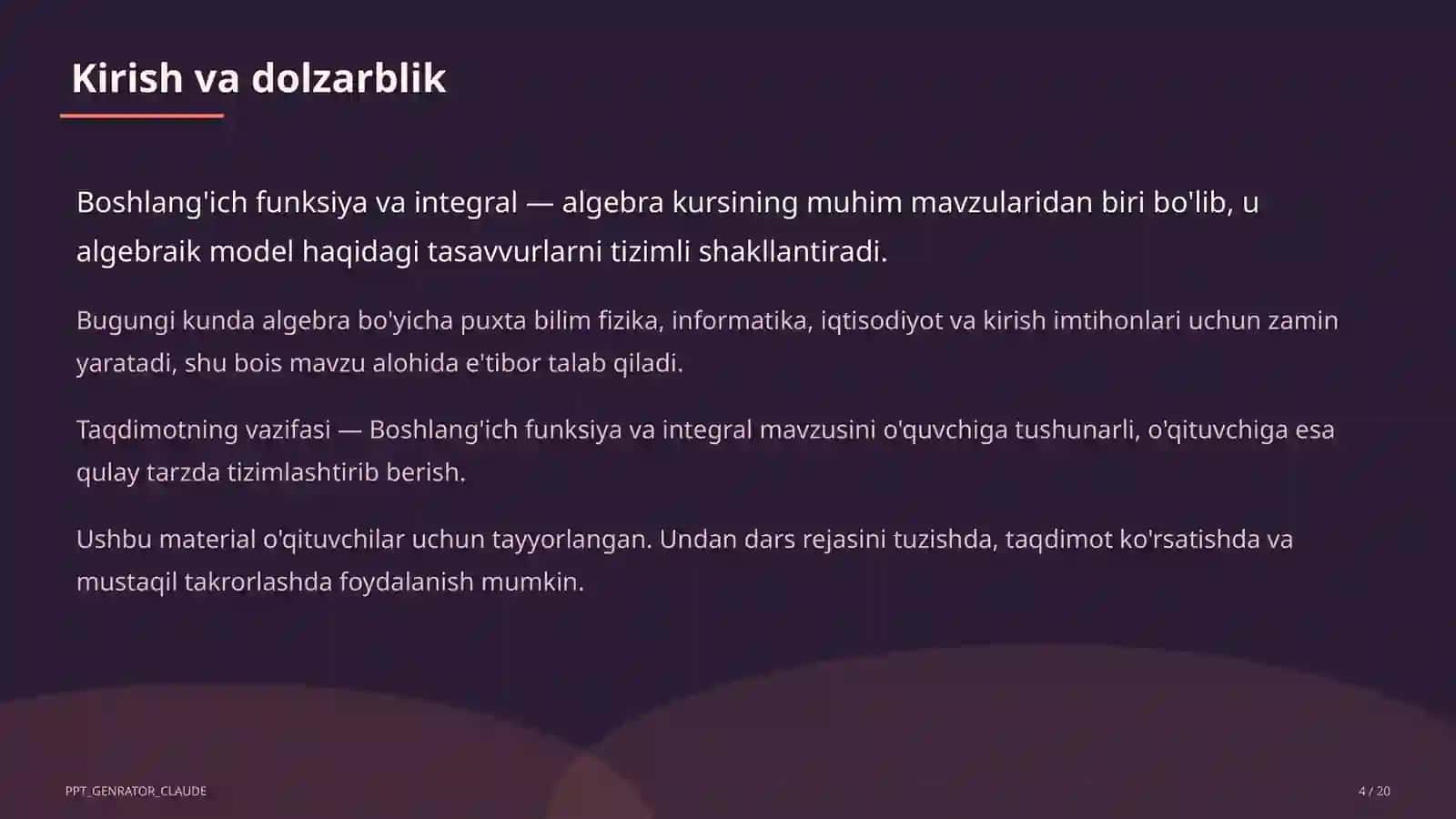 Boshlang'ich funksiya va integral (11-sinf) 4