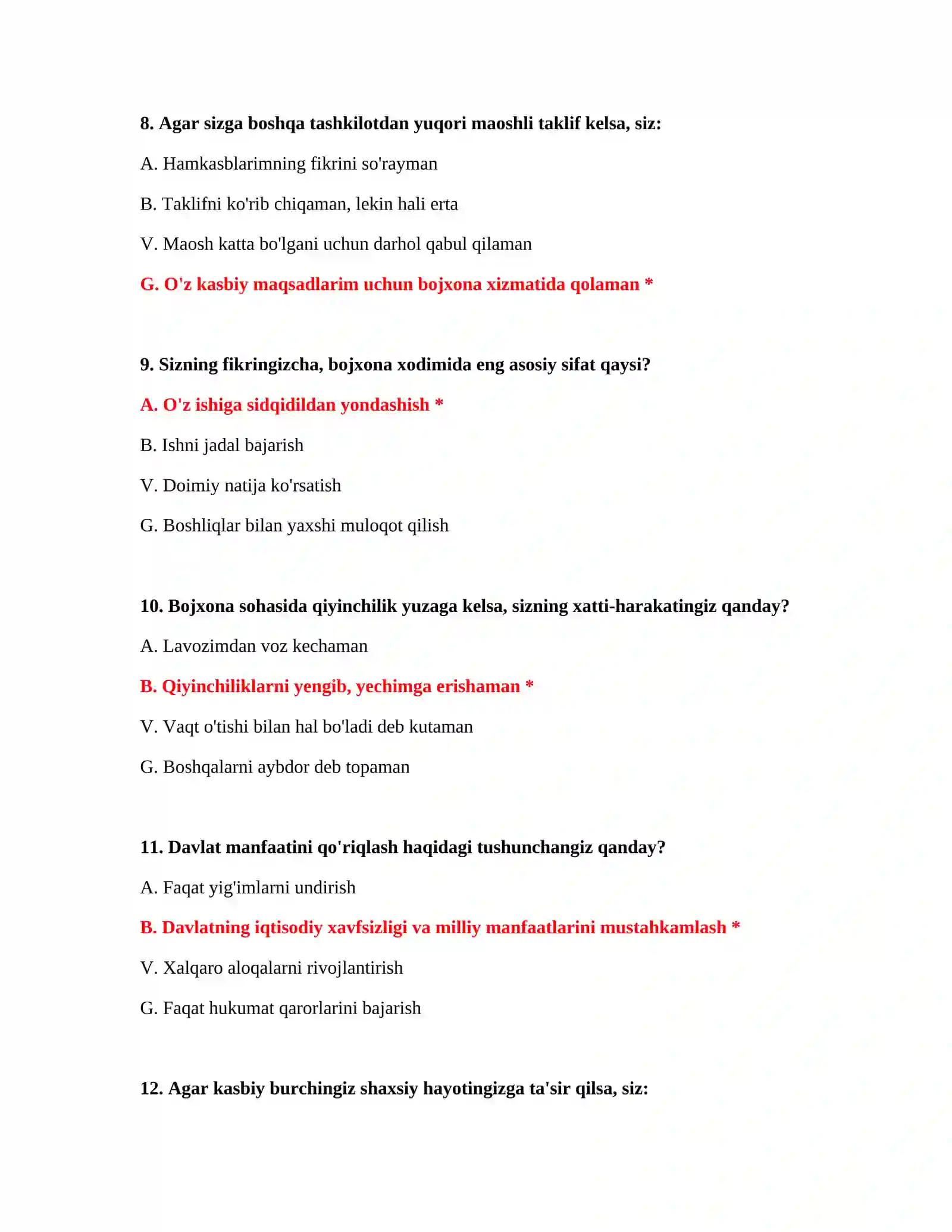 Bojxona rejimlari bo‘yicha testlar 4