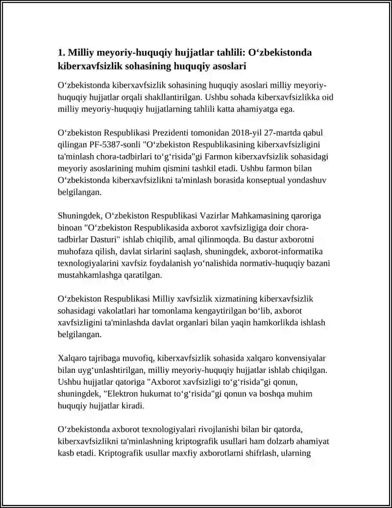 KIBERXAVFSIZLIKKA OID MILLIY VA XORIJIY MIYORIY –HUQUQIY XUJJATLAR TAHLILI 4