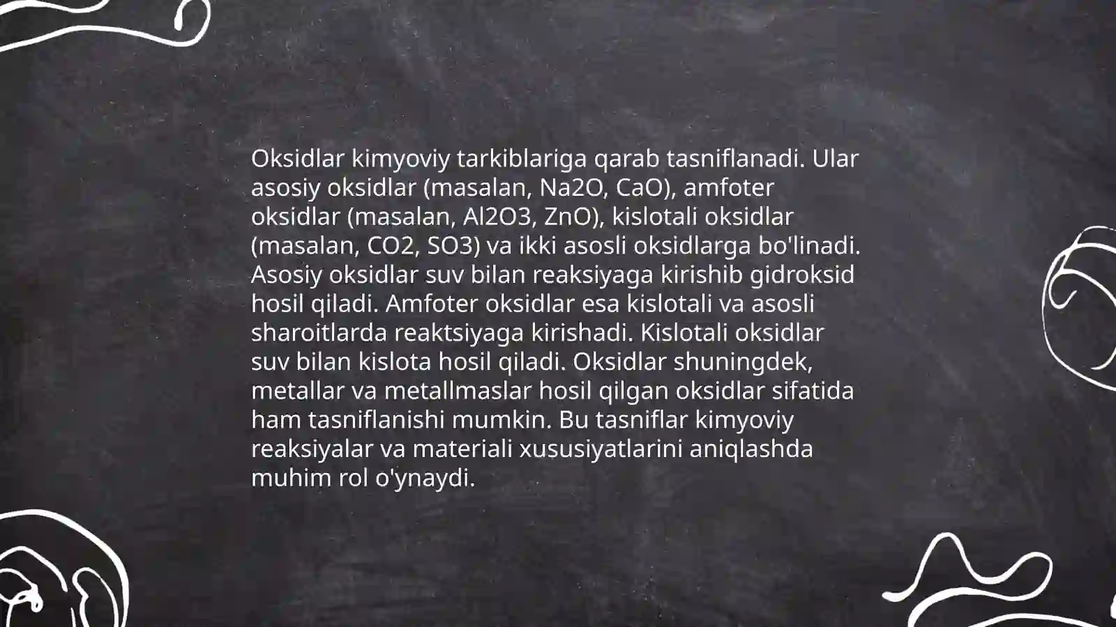 Oksidlarning olinishi va kimyoviy xossalari 4