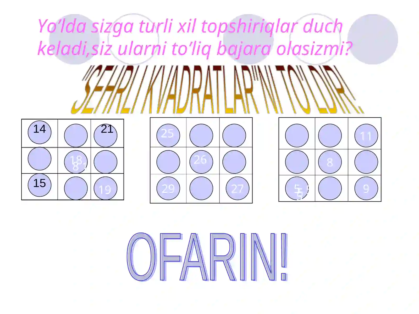 Jadvalni To'ldiring 4