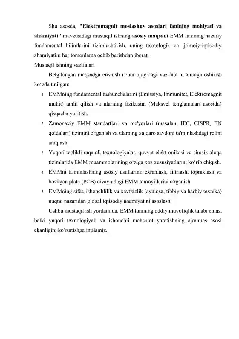 Elektromagnit moslashuv asoslari fanining mohiyati va ahamiyati 4