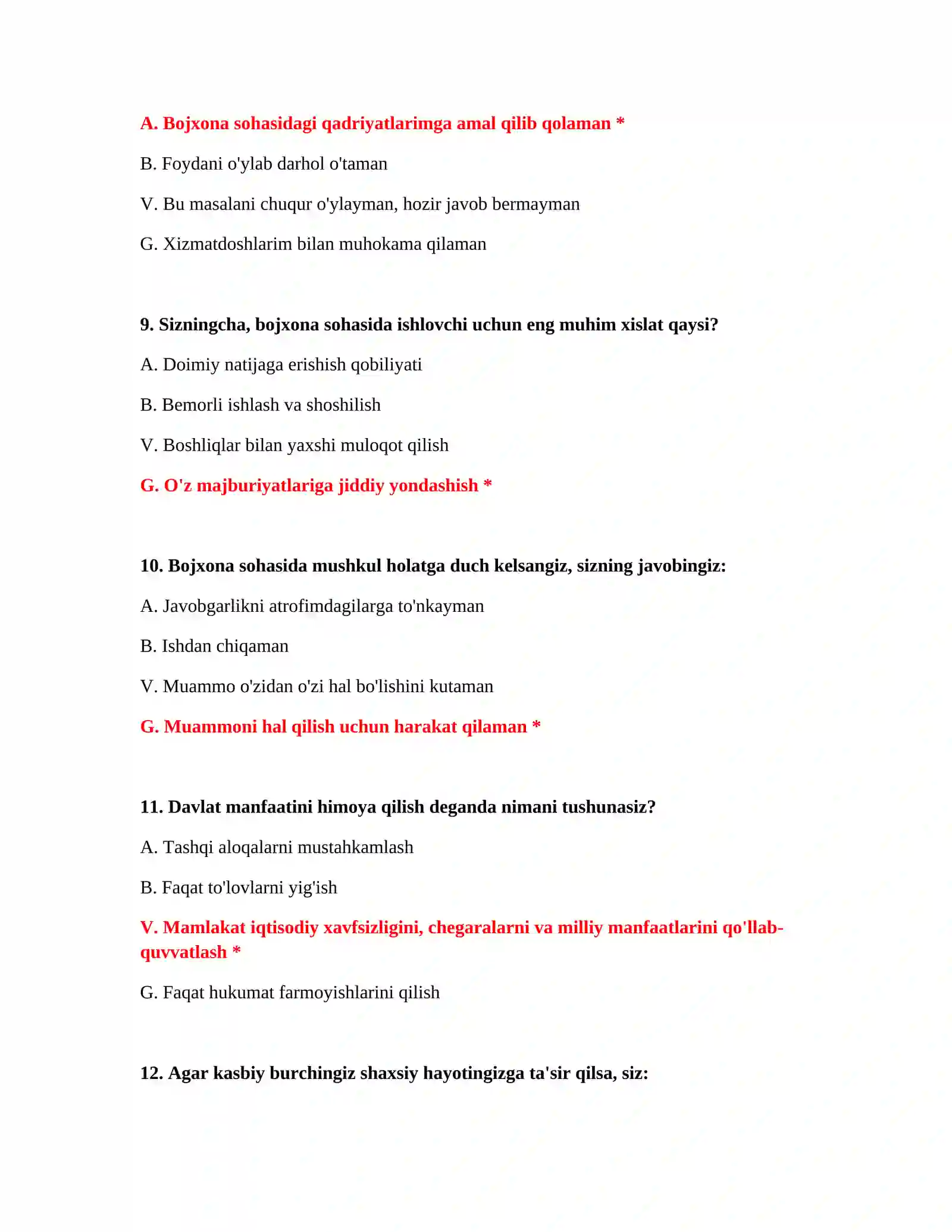 Bojxona test savollari yangi 4