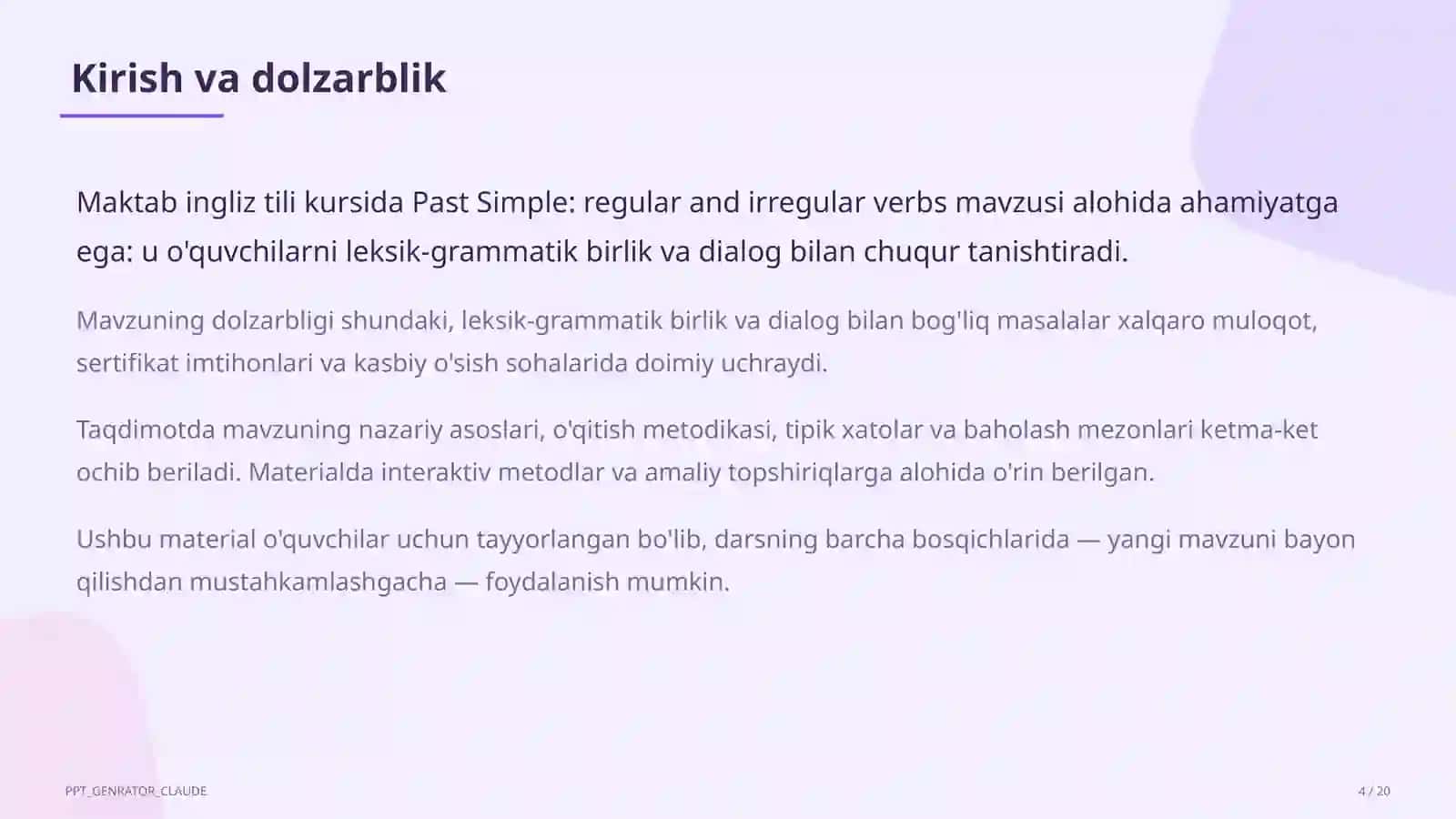 Past Simple: regular and irregular verbs (6-sinf) 4