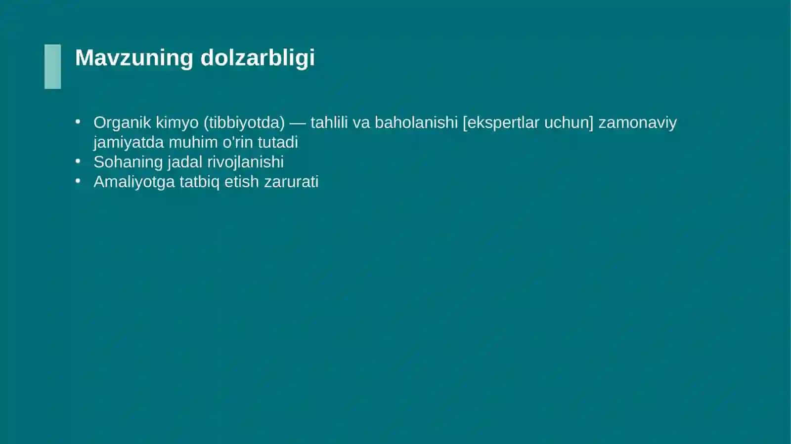 Organik kimyo (tibbiyotda) — tahlili va baholanishi [ekspertlar uchun] 4