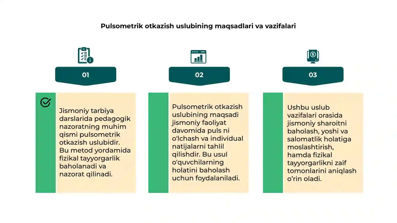 Jismoniy tarbiya darslarida pedagogik nazorat: pulsomertriya otkazish uslubiyoti 4