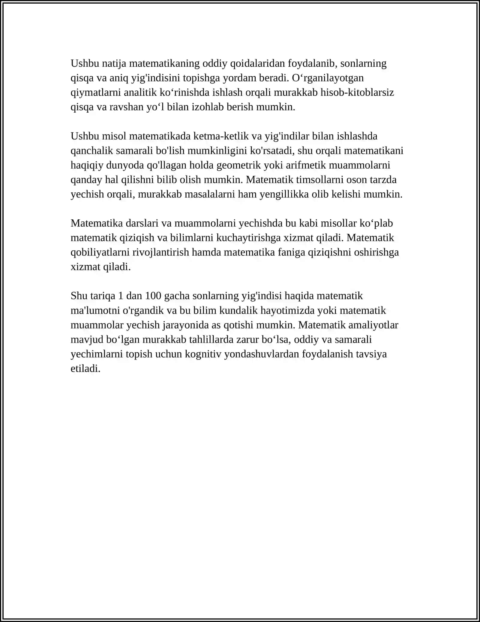 YUZLIK MINGLIK VA KO‘P XONALI KONSENTIRIDA ARIFMETIK AMALLARNI O'RGATISHGA DOIR MISOLLAR 4