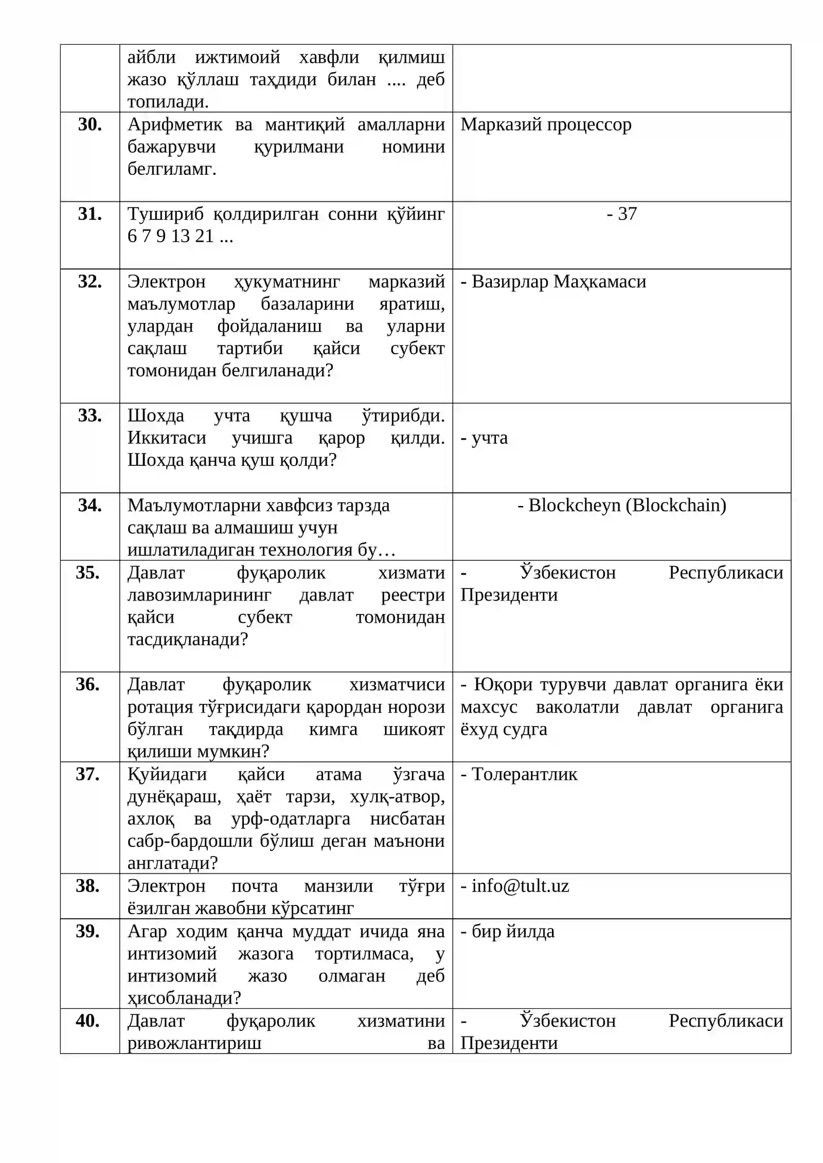 ДАВЛАТ ХИЗМАТЧИСИ АРГОС ТЕСТ САВОЛЛАРИДА ТУШАДИГАН ДАВЛАТ ТИЛИ, МИЛЛИЙ ҚОНУНЧИЛИК 4
