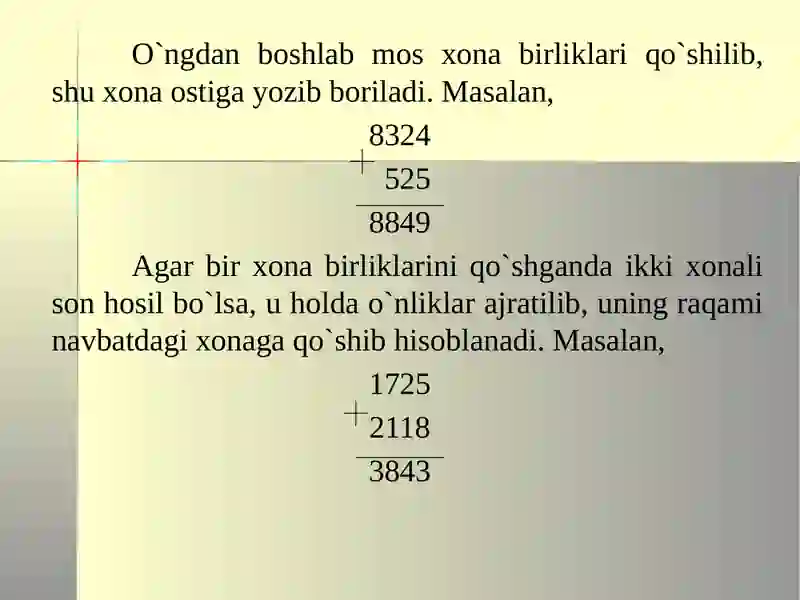 O`nlisanoq sistemasida arifmetika 4