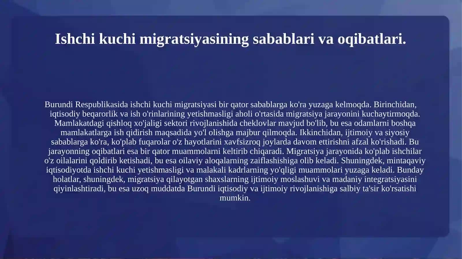 Burundi Respublikasining oziq-ovqat muammosi, ishchi kuchi migratsiyasi va migratsiya  jarayonlaridagi muammolar tahlili 4