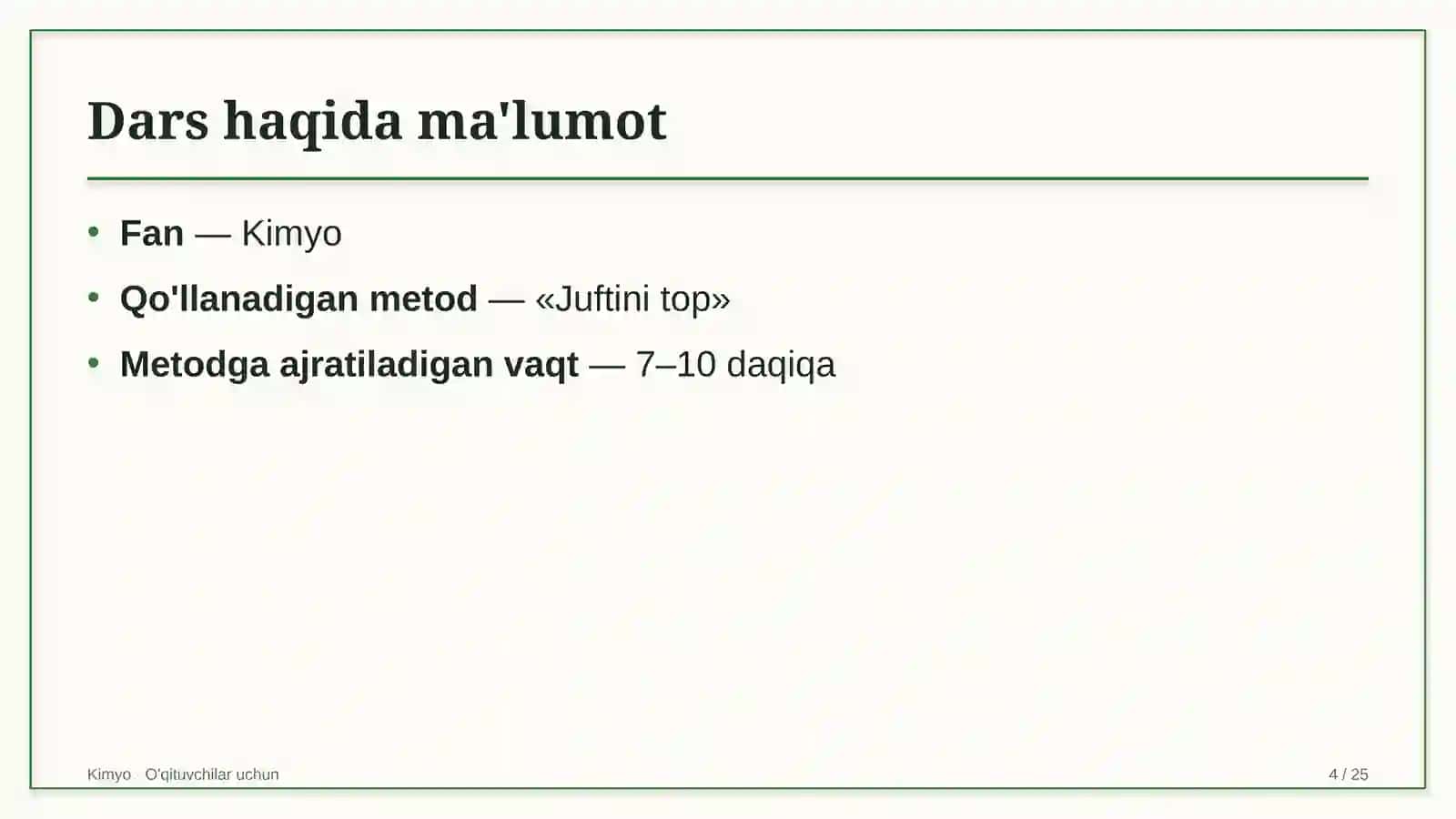 kimyo darslarida juftini top metodidan foydalanish 9838 4