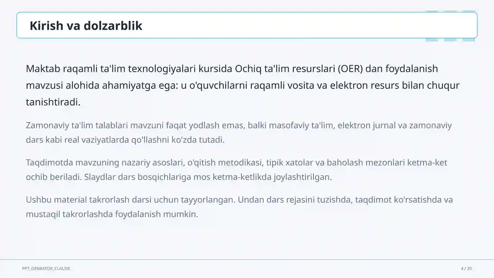 Ochiq ta'lim resurslari (OER) dan foydalanish 4