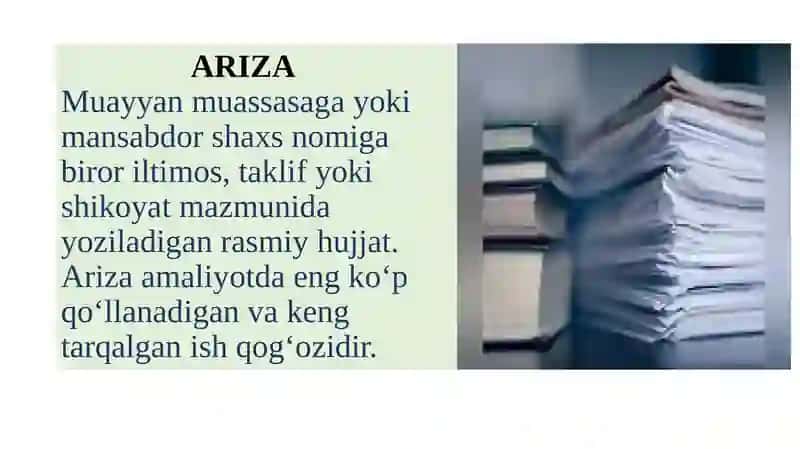MA’LUMOT-AXBOROT HUJJATLARI (ARIZA, TUSHUNTIRISH XATI, BILDIRISHNOMA) 4