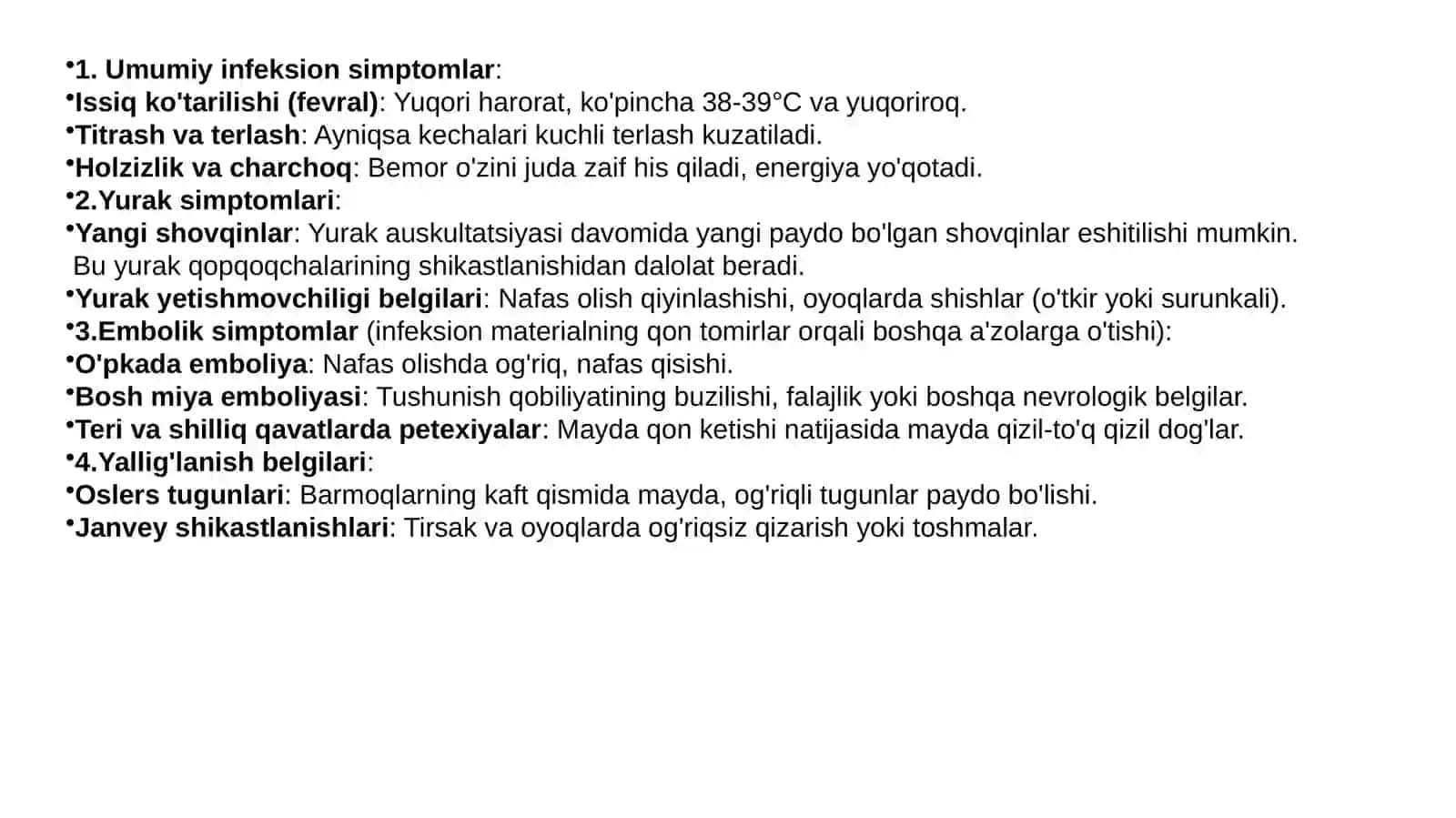 Septik endokardit simptomatologiyasi 4