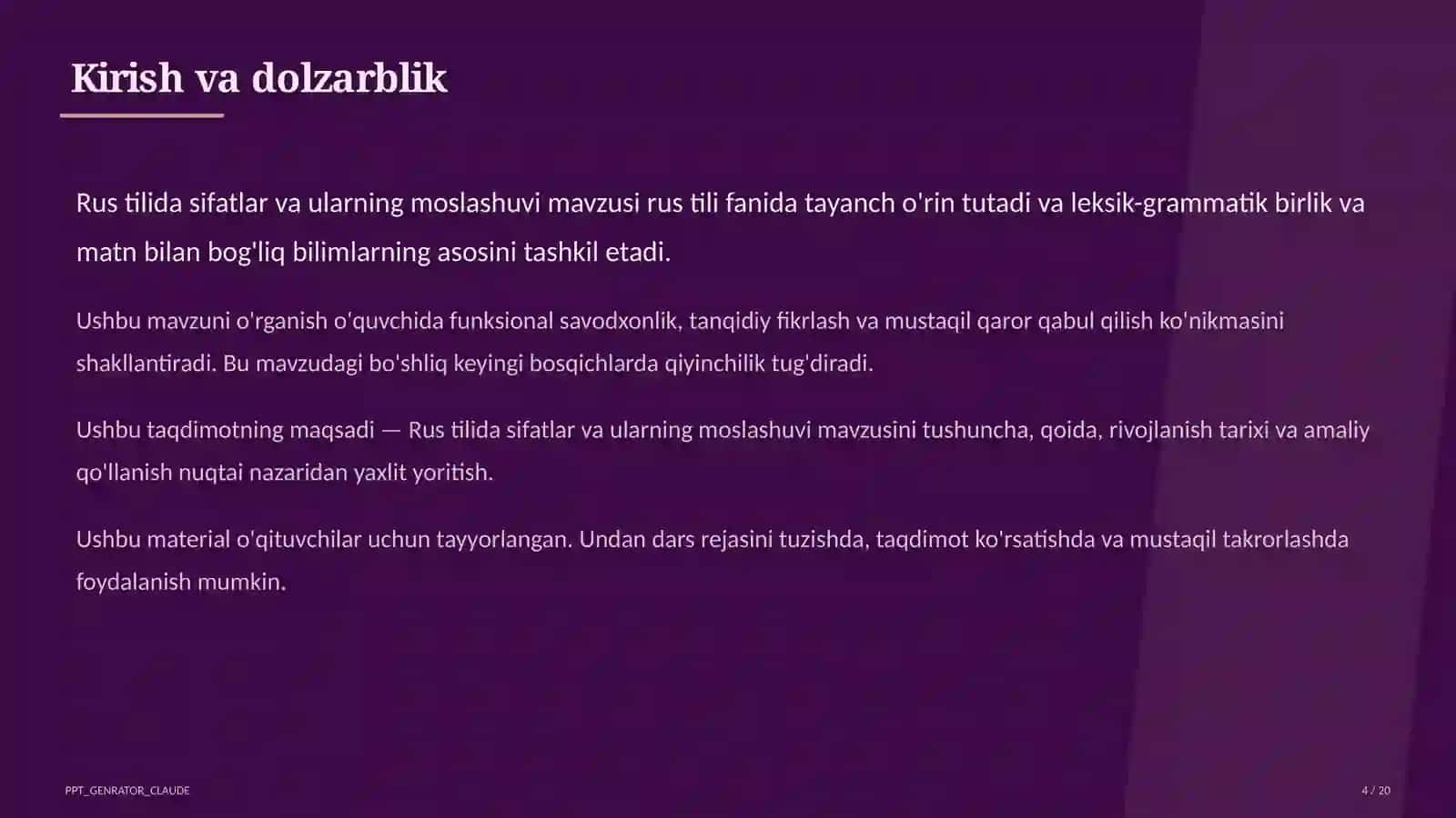 Rus tilida sifatlar va ularning moslashuvi (4-sinf) 4