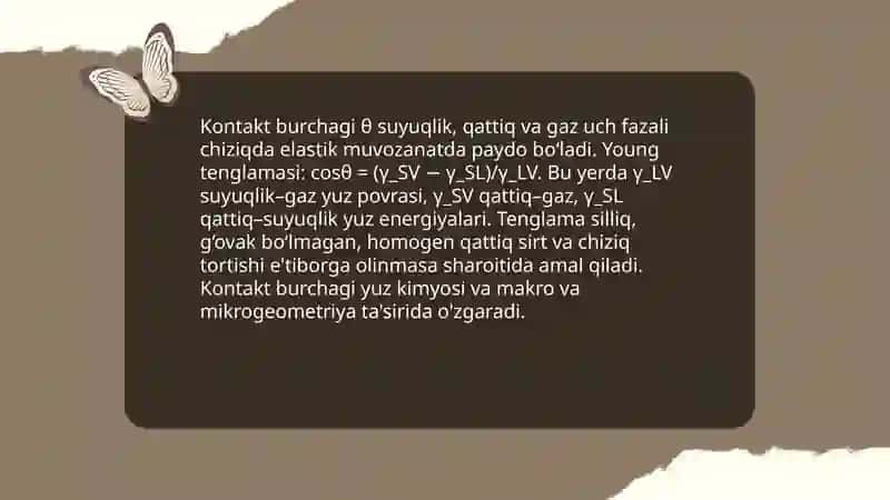 Yuzaki taranglik va yondoshish chegarasidagi rollari 4