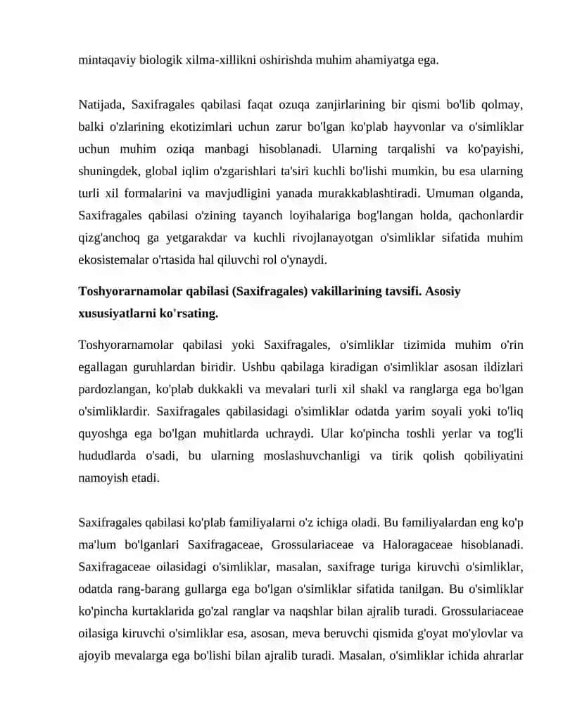 Toshyorarnamolar - saxifragales. qabilasi. Toshyorardoshlar - Saxifragaceae. oilasi tavsifi va va asosiy vakillari. 4