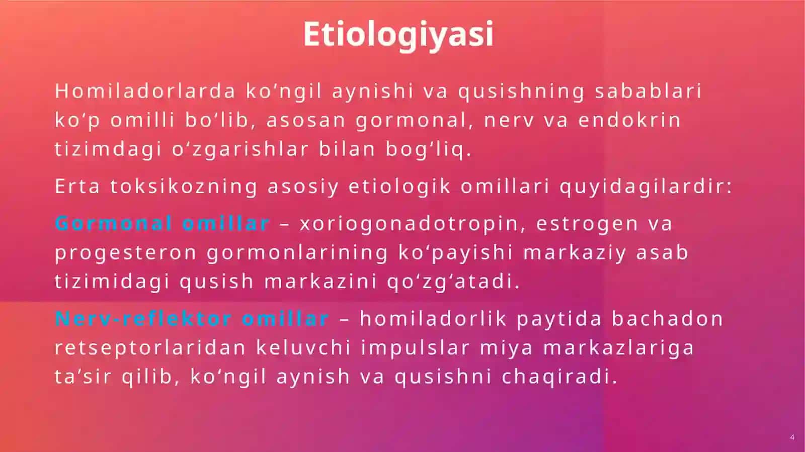 Xoriogonadotropin, estrogen, progesteron oshishi 4