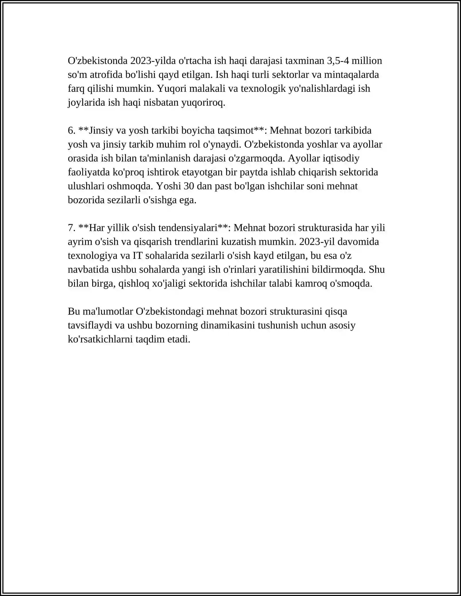 MEHNAT BOZORIDAGI VAZIYAT VA BANDLIK MUAMMOLARI 4