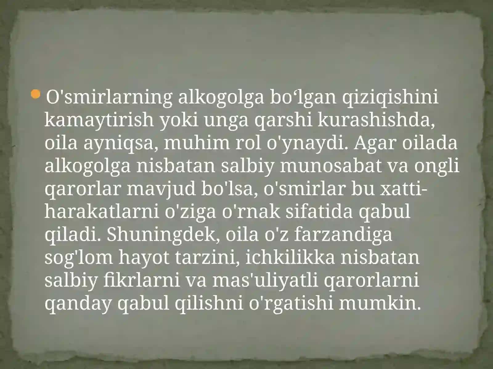Oilavaoʻsmirlarning antialkogol reabilitatsiya metodlari 4