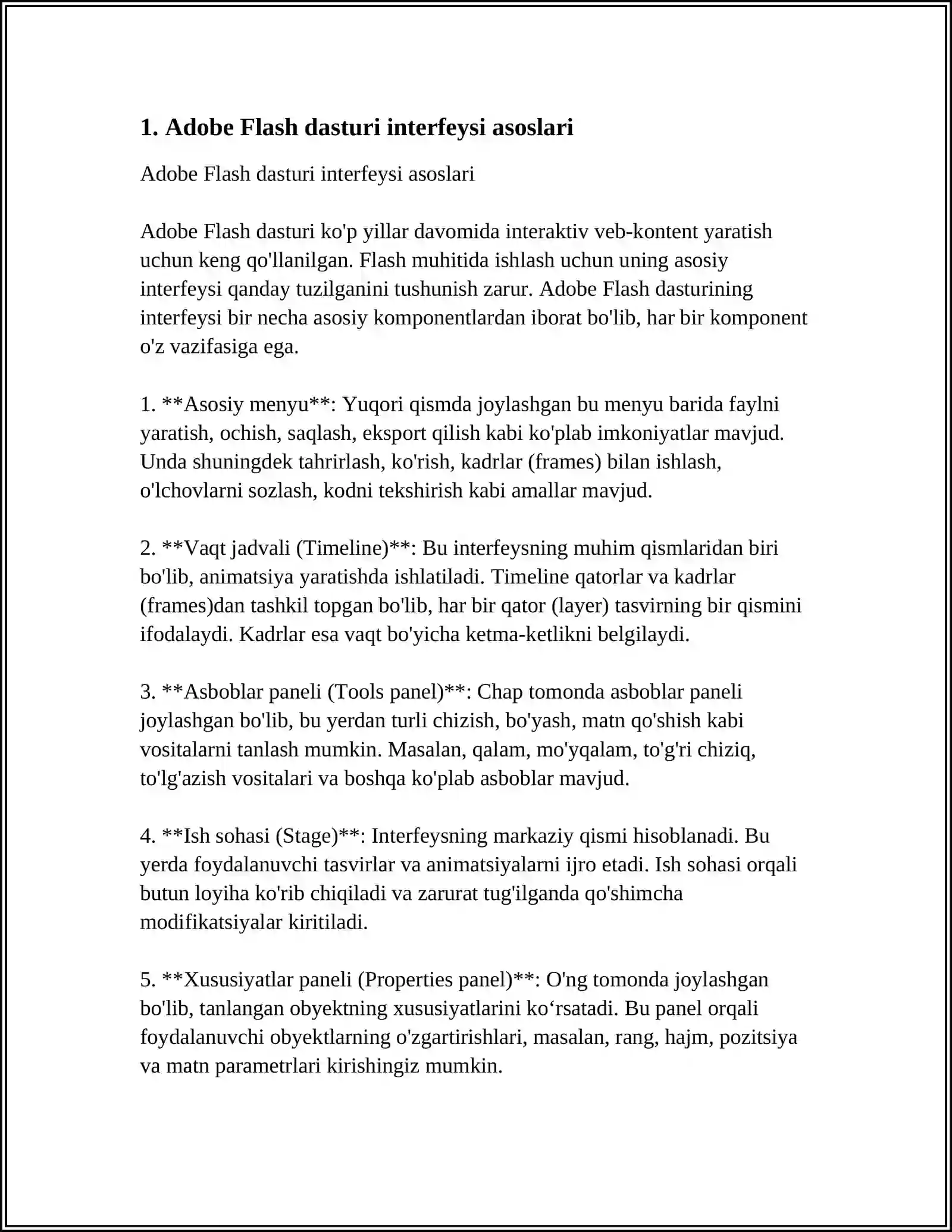 ADOBE FLASH DASTURI INTERFEYSI ELEMENTLARI 4