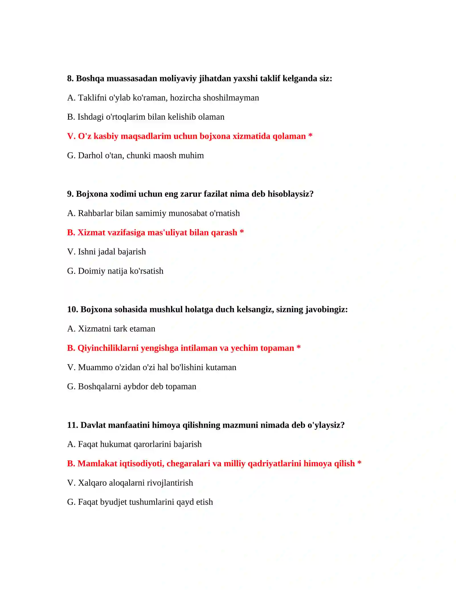 Bojxona psixologik savollar to‘plami 4