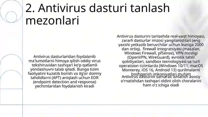 Antivirus dasturlar va ulardan axborotlarni ximoya qilishda foydalanish 4