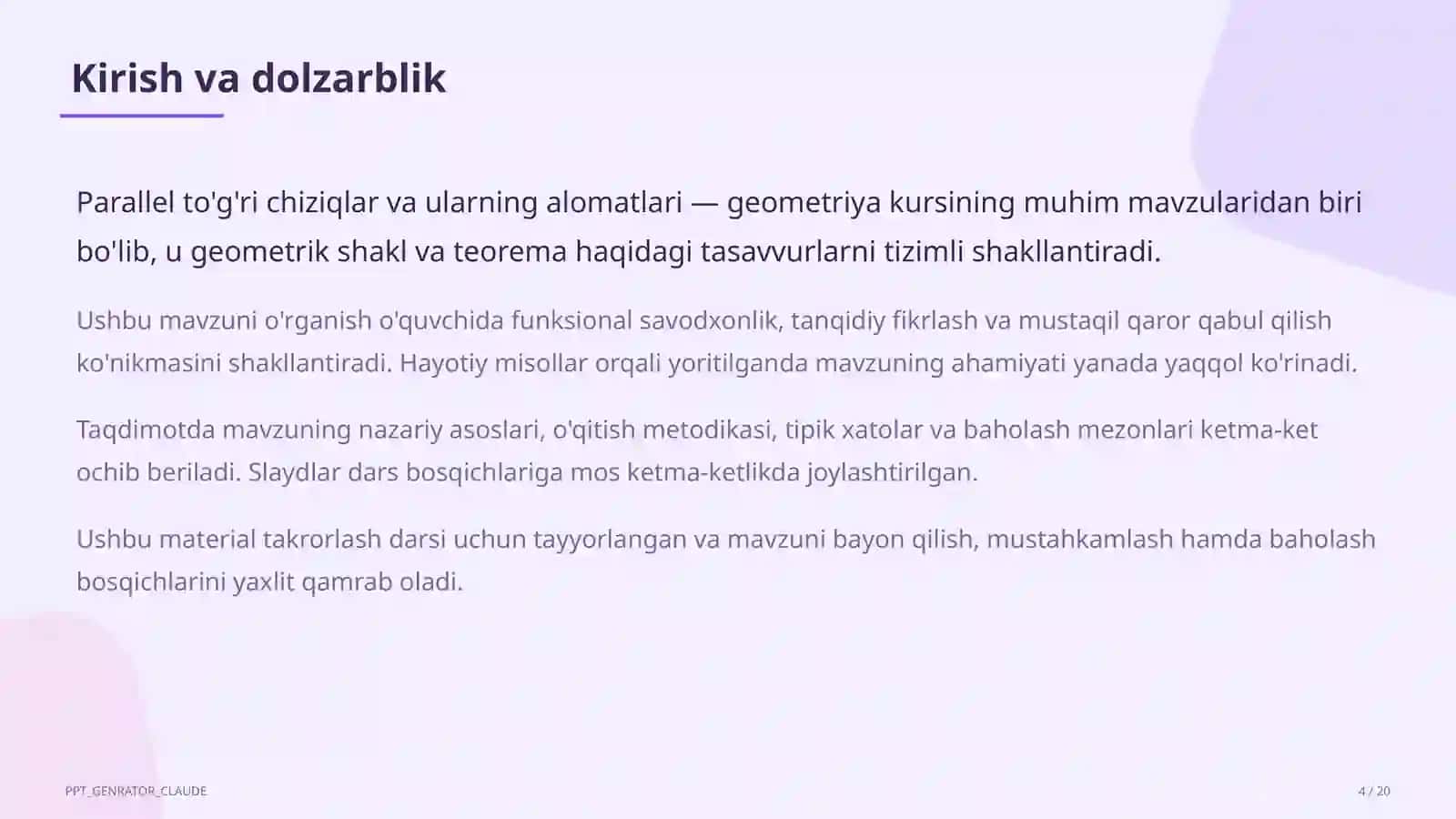 Parallel to'g'ri chiziqlar va ularning alomatlari (7-sinf) 2