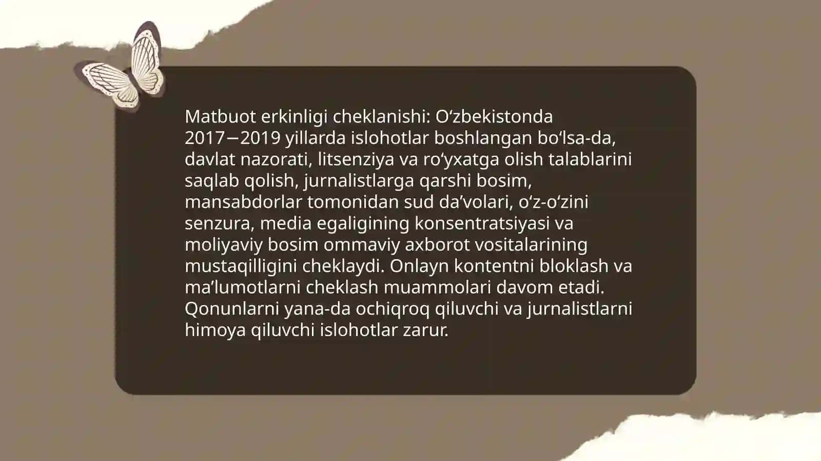 O‘zbekiston Respublikasida ommaviy axborot vositalarining faoliyati (o‘zgarish va muammolari) 4