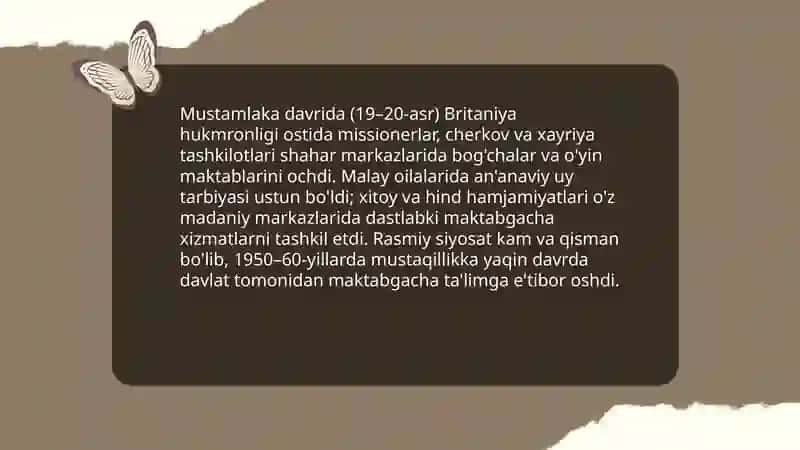 Malaziya mamlakatining maktabgacha ta'lim tizimi tarixi va hozrgi vaqti 4