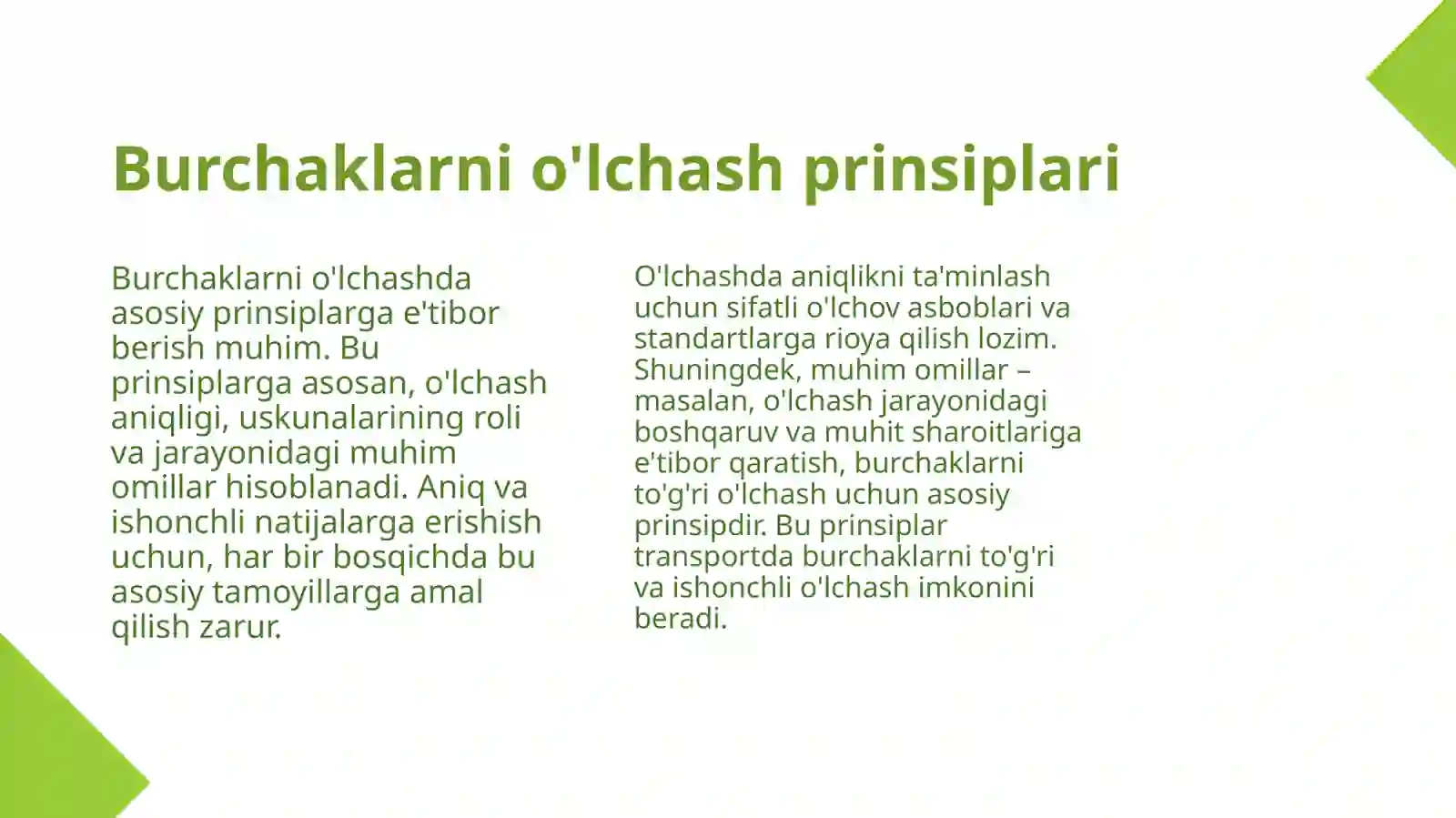 Burchaklarni transportda o'lchash usullari 4