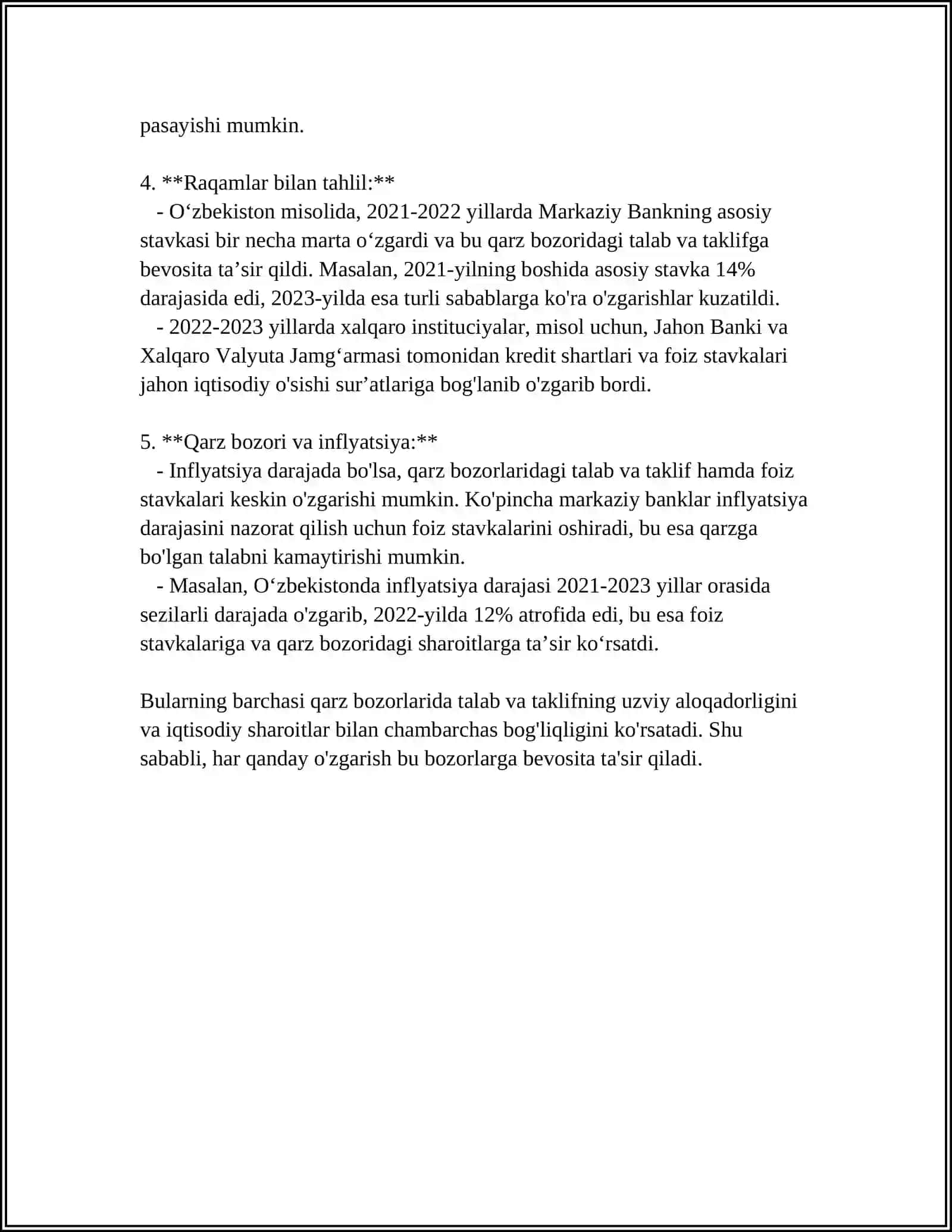 QARZ BOZORLARIDAGI TALAB VA TAKLIF 4