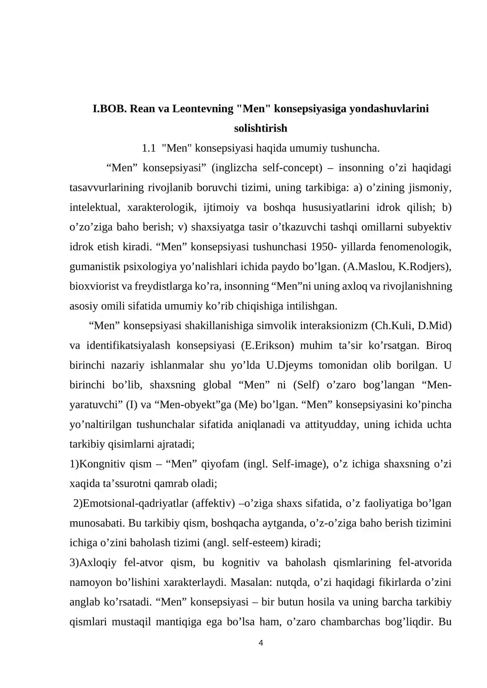 A.A.Rean va D.A.Leontev ishlarida 《Men》koptseitsiyasi 4