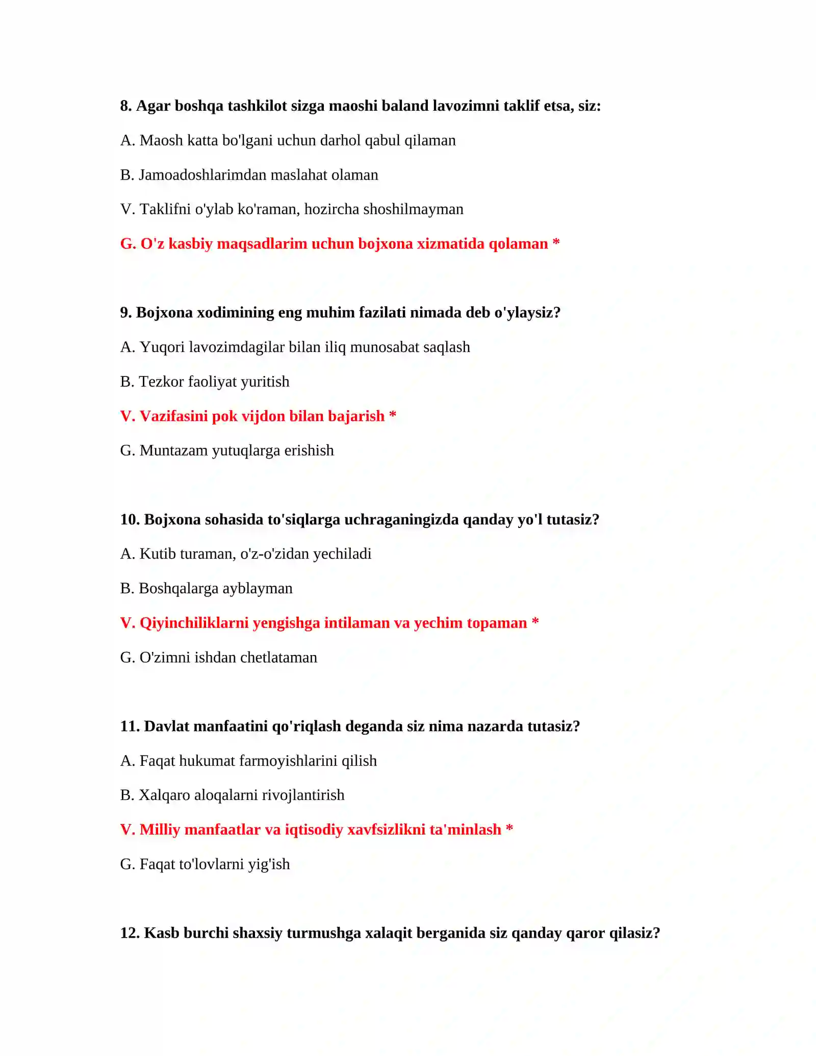 Bojxona ishga kirish test savollari 4