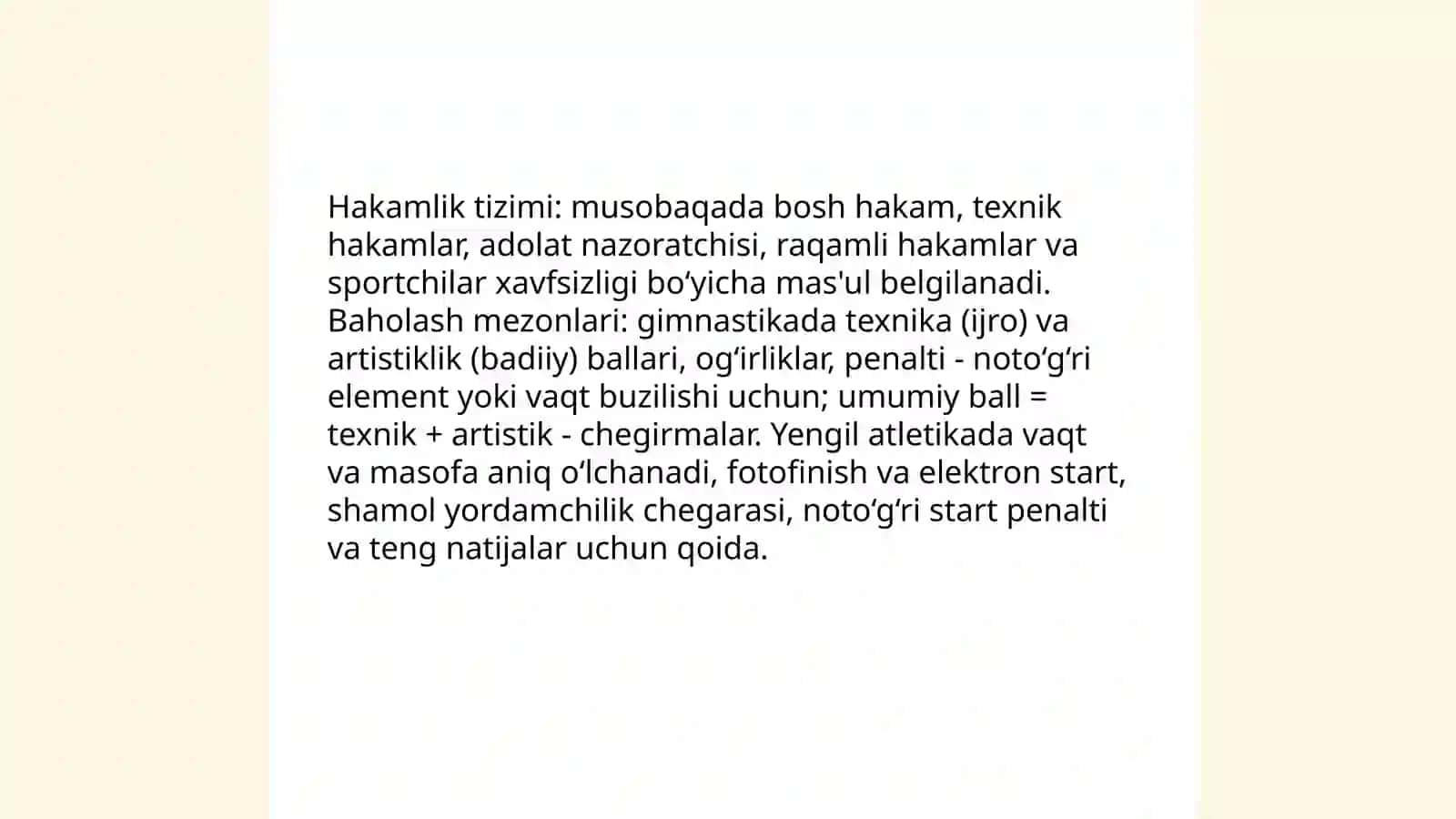 Gimnastika va yengil atletika sport turlari bo'yicha musobaqalar tashkil etish va hakamlik qilish 4